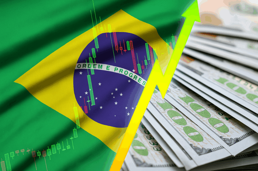 Map of Brazil with graph symbolizing investment and growth