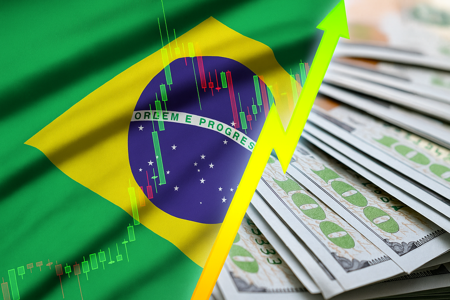 Map of Brazil with graph symbolizing investment and growth